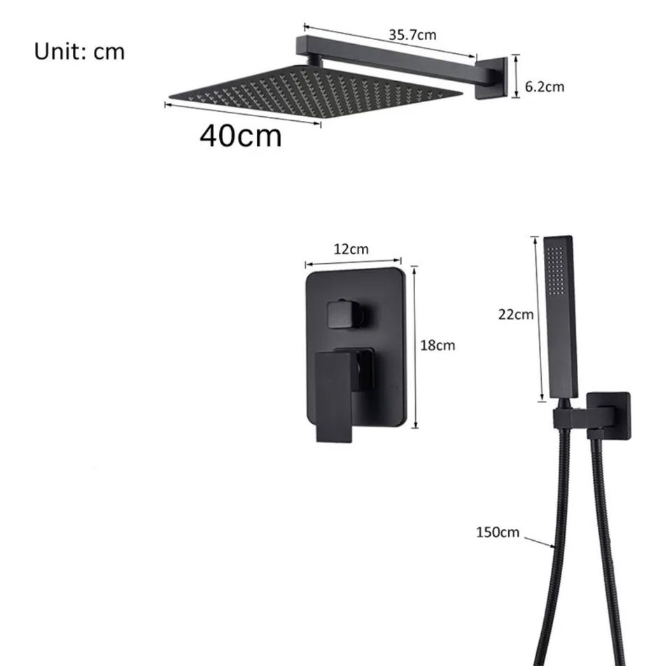 Duschsystem Unterputz Set Duscharmatur 40cm Schwarz Regendusche in Bebra