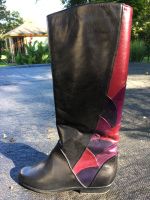 Vintage Stiefel | echt Leder | schwarz mit rot/lila Einsätzen Aubing-Lochhausen-Langwied - Aubing Vorschau