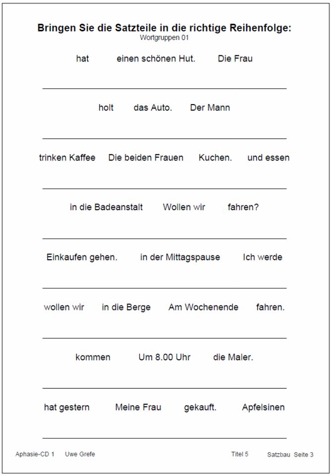 Aphasie: Arbeitsvorlagen (Nr. 1) schwere / mittelschw. Aphasie in Lemgo