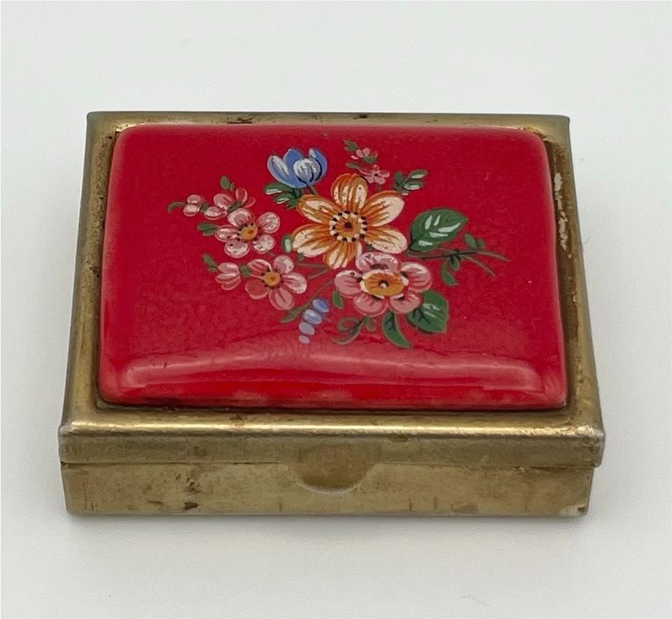 Vintage Pillendose Schmuckbox Blumen Schatulle Rot Floral RAR in Schwerin