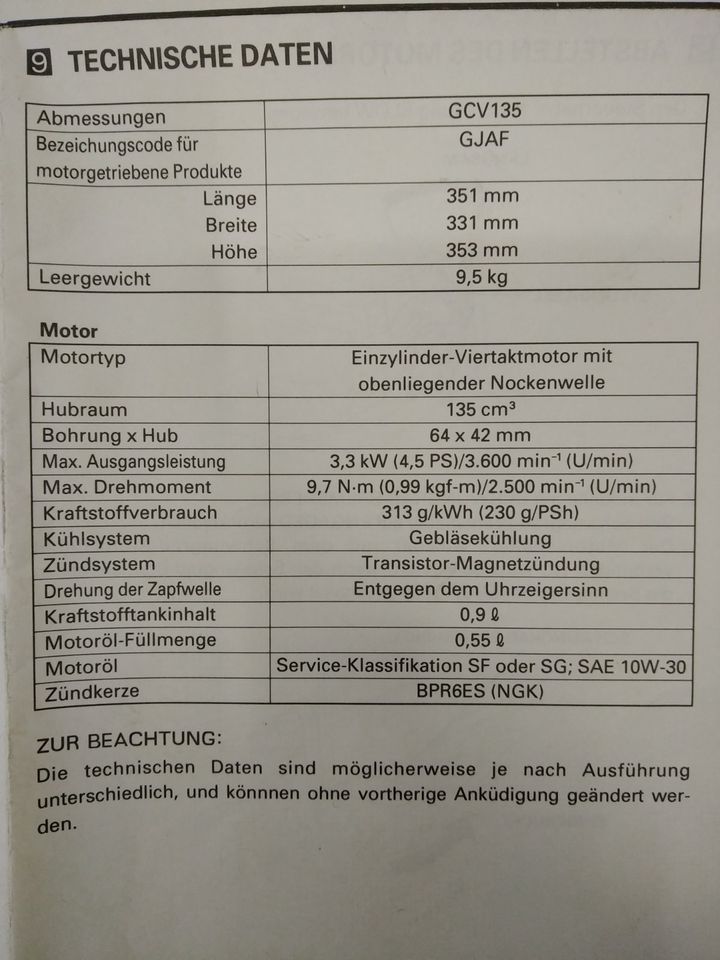 Honda Motor Rasenmäher GCV135 - 4,5PS OHC - einwandfrei in Leipzig
