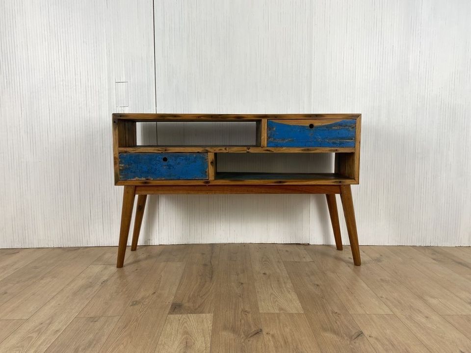 Boatwood by WMK # Besondere Konsole aus altem Bootsholz mit Schubladen, ein handgefertigtes Unikat aus massivem Teakholz # Kommode Sideboard Schrank Garderobe Ablage Flurkommode Industrial Upcycling in Berlin