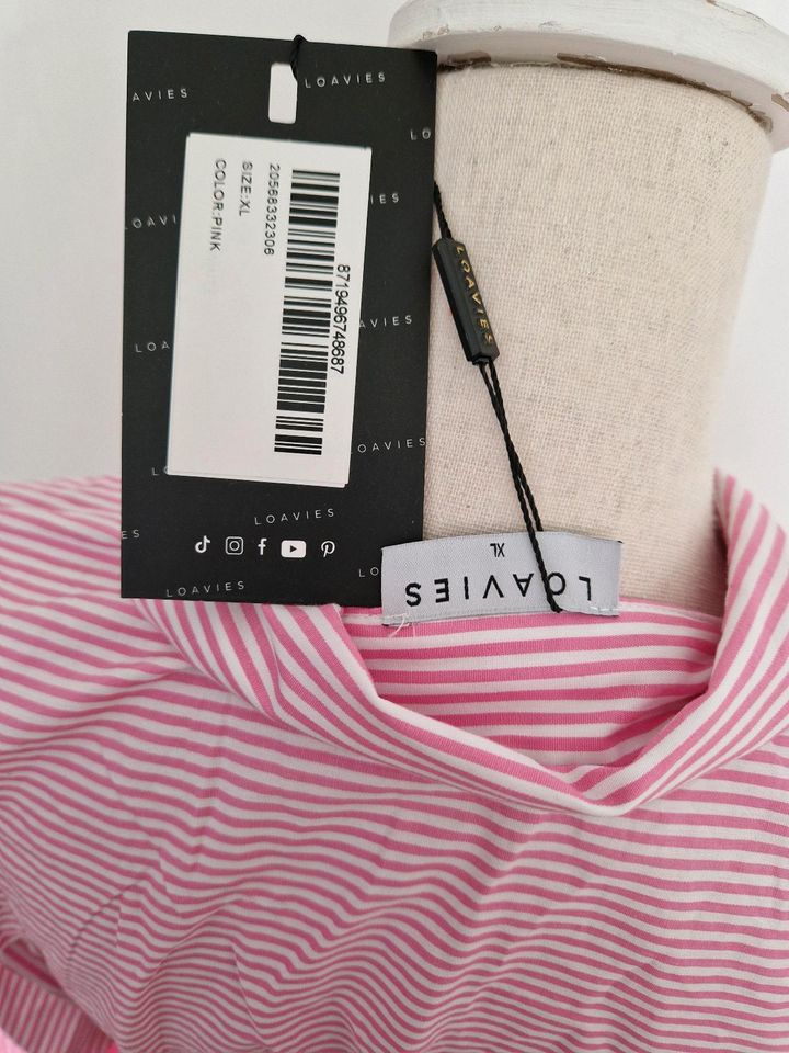 Loavies Kleid XL gestreift rosa weiß Wickelkleid Blusen 40/42/44 in Wörth an der Isar