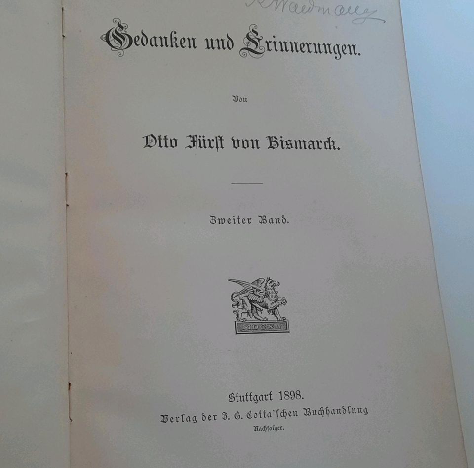 Gedanken und Erinnerungen von Otto Fürst von Bismarck 2 von 1898 in Hamburg