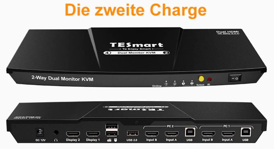 TESmart 2 Port Dual Monitor KVM Switch HDMI 4K60Hz mit USB Hub in Feldkirchen
