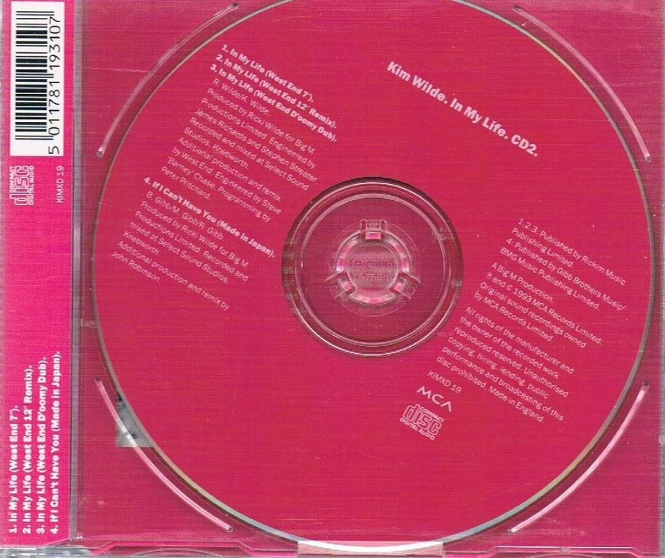 KIM WILDE - Single CD - IN MY LIFE 1 + 2 alle 2 NEU / je CD 10 € in Vienenburg