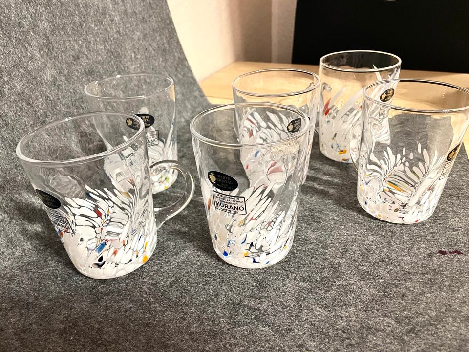 6 x Murano Gläser Trinkgläser tassen Italien weiß in Dortmund