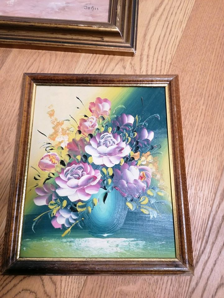 Altes Bild Gemälde Ölgemälde Blumen Vintage Handarbeit 35 cm in München