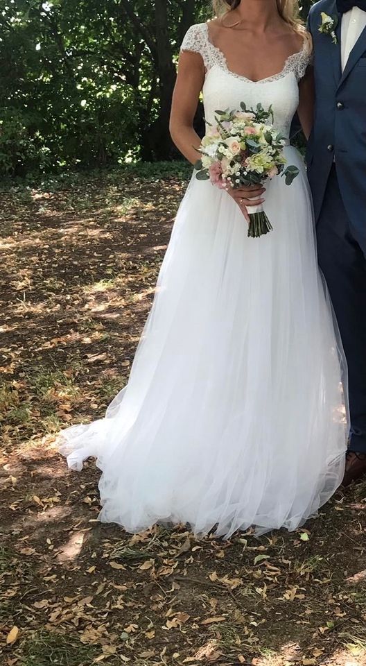 Hochzeitskleid Brautkleid Hochzeit Tüll Spitze weiß A-Linie Kleid in Heidelberg