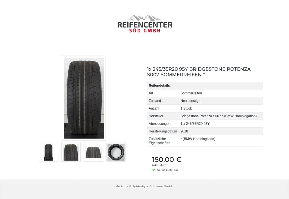 1x 245/35R20 95Y BRIDGESTONE POTENZA S007 SOMMERREIFEN * #1AMW in Bad Tölz