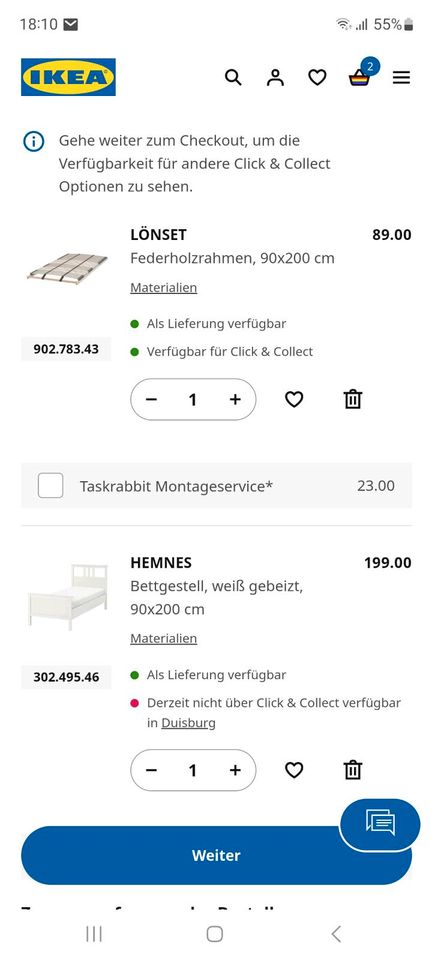 Bett 90×200 + Lattenrost Ikea in Mülheim (Ruhr)