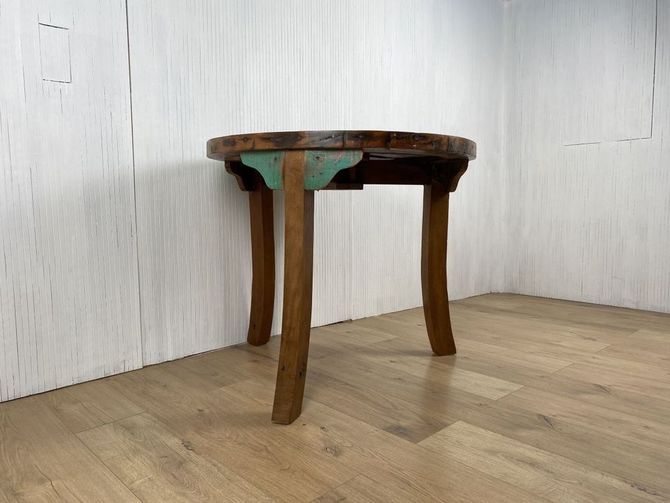 Boatwood by WMK # Formschöner und sehr robuster runder Esstisch aus altem Bootsholz, ein handgefertigtes Unikat aus massivem Teakholz # Tisch Holztisch Küchentisch Dinning Table # Lieferung möglich in Berlin