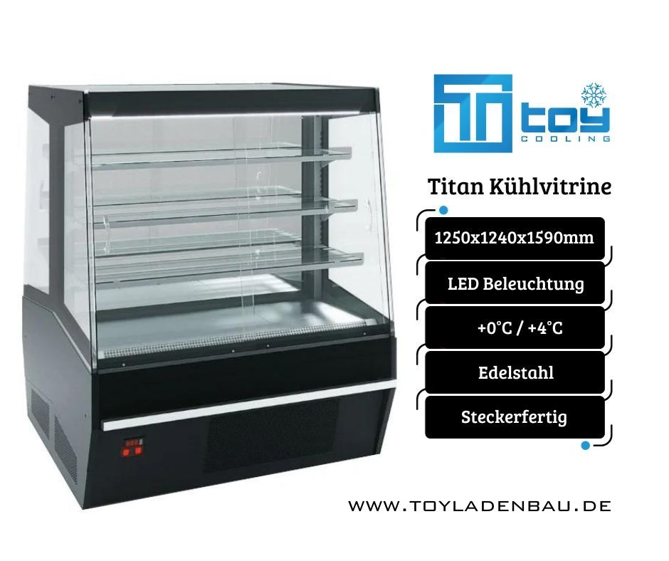 TITAN Promokühlvitrine Kühlinsel steckerfertig, Präsentationsvitrine, Fleischkühlung, Ladeneinrichtung, Ladenausstattung, Supermarkt, Supermarkteinrichtung, To-Go, Panorama in Herne