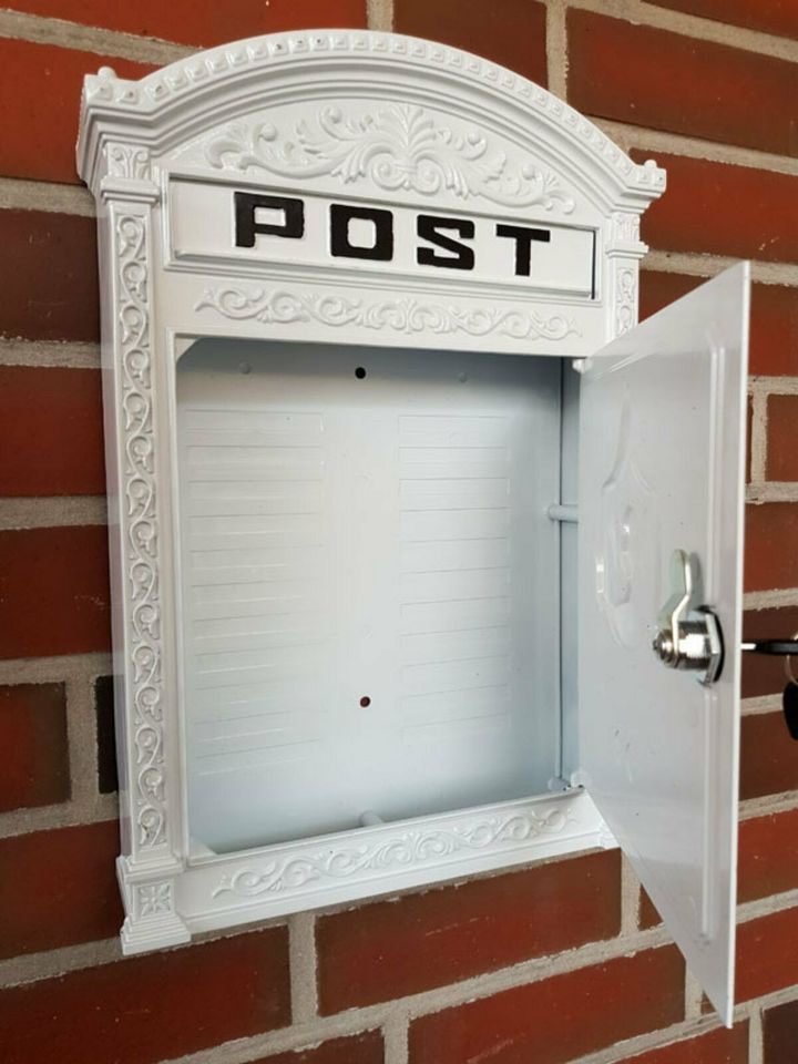 Nostalgischer Briefkasten "Post" Alu-Guss weiß Postkasten *NEU* in Minden