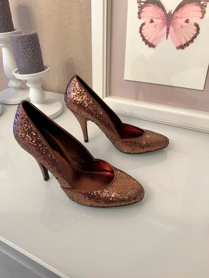 Monsoon High Heels Pumps Glitzer bronze braun metallic Gr.38 in Braubach