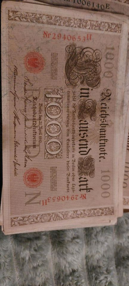 1000 Mark Reichsbanknote Berlin 21.April 1910 in Bad Langensalza