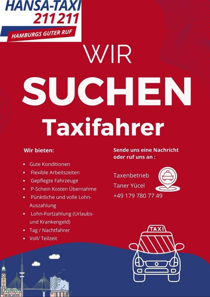 Taxifahrer/in gesucht in Voll-& Teilzeit /Mitnahme Taxi gestattet in Hamburg