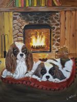 Hunde zusammen am Kamin, Acrylbild auf Leinwand Panel 24x30cm. Nordrhein-Westfalen - Mönchengladbach Vorschau