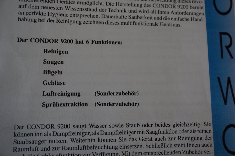 Condor 9200 Dampfreiniger - Sauger mit Dampfbügeleisen Neuwertig in Osterhofen