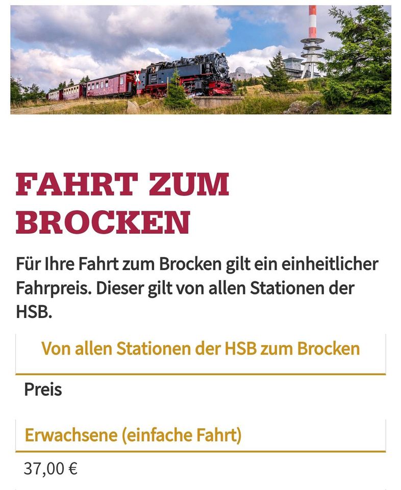 Gutschein Brockenbahn, Harzer Schmalspurbahn in Herrenberg