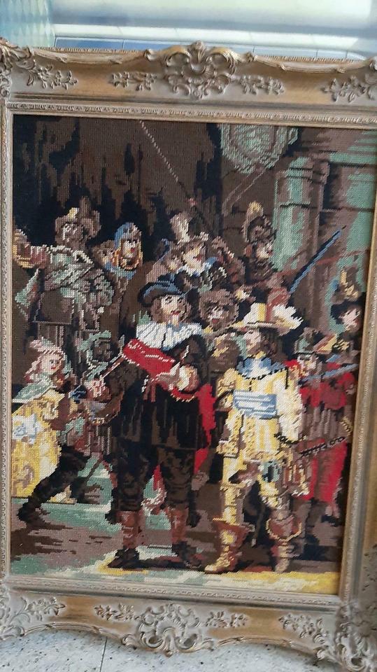 Gobelin Stickbild Rembrandt Nachtwache Prunkrahmen, Handarbeit in Karlsruhe