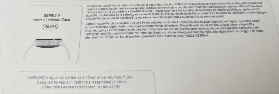 Apple Watch Series 5 GPS, 40mm Silber - mit Zubehör in Balgheim