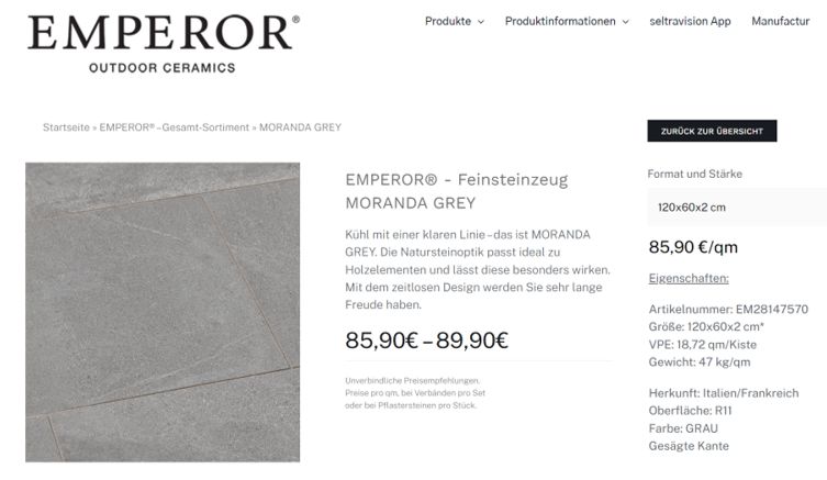 15,8 qm neue Emperor Terassenplatten 120x60x2cm; Moranda Grey in Waldburg