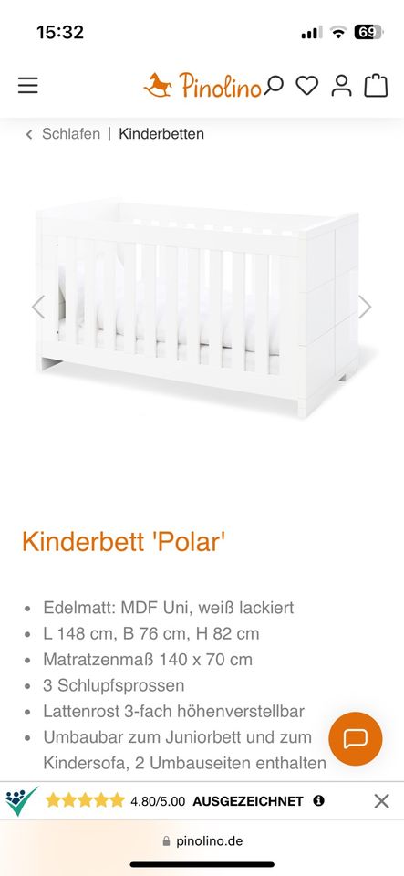 Babybett Kinderbett 'Polar' inkl. Matratze Dr. Lübbe Air Plus in Kippenheim