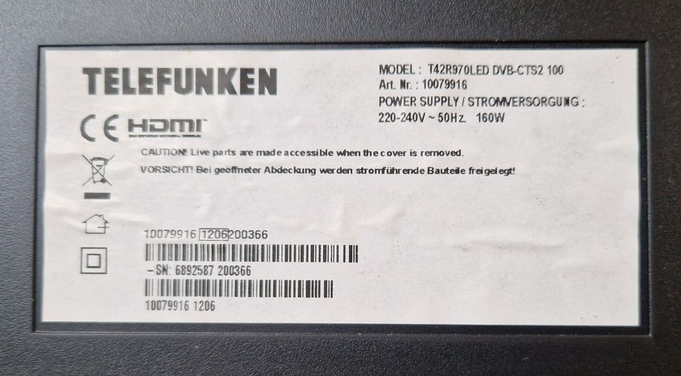 Telefunken Fernseher 42 Zoll DVB-CTS2 in Albstadt