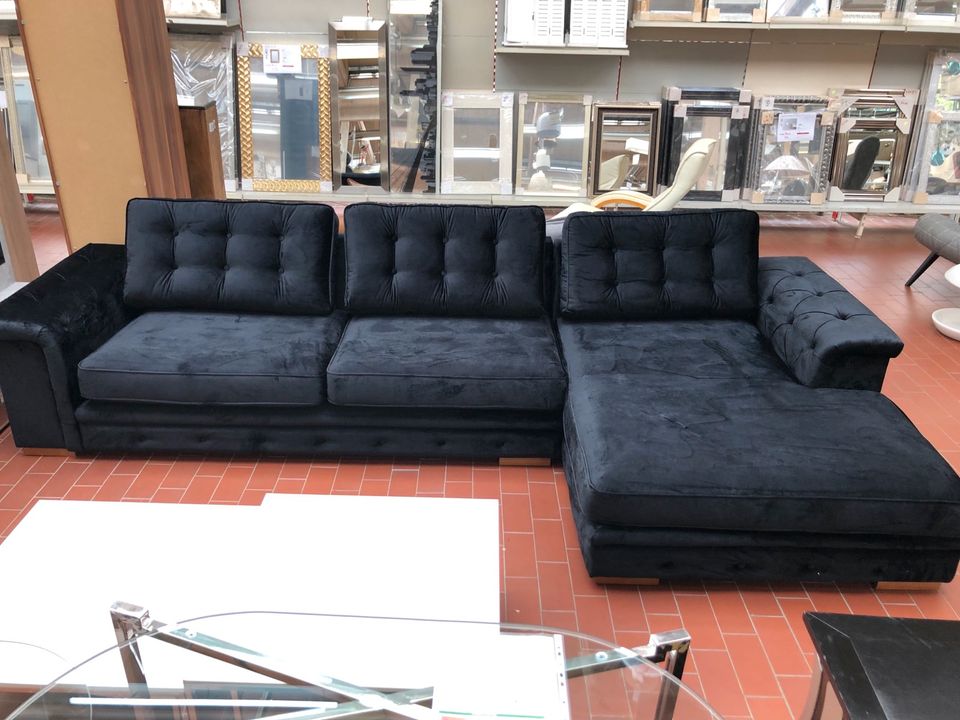 Ecksofa, "Retro New", Polstergarnitur, Couch, Schwarz, Samtoptik in Bremen