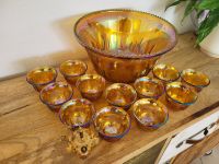 Bowle Schale mit 12 Bechern, Glas gelb mit Regenbogenschimmer Baden-Württemberg - Magstadt Vorschau