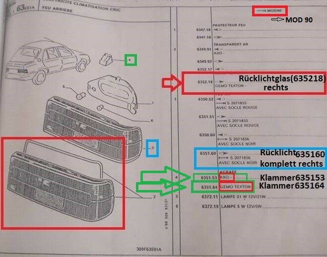 Peugeot 309 2x Klammer Rücklicht 635164  635153 in Fürstenberg/Havel