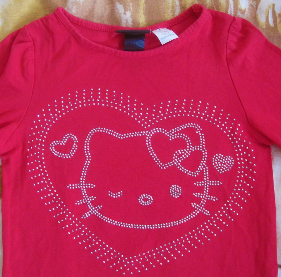 LA-Shirt Hello Kitty H&M Gr.104-110 Rot Strass Glitzer Jersey in Ottobrunn