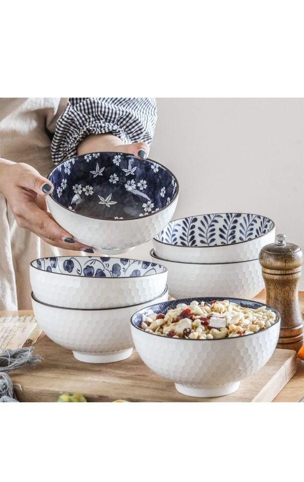 Keramik Müslischalen 6er Set im japanischen Stil,Blau und Weiß in Wuppertal