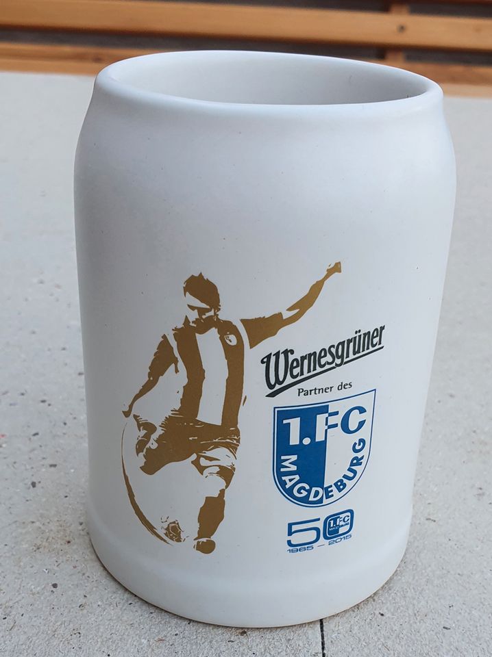 FCM Bierkrug Magdeburg unbenutzt mit original Karton Krug Fußball in Thale