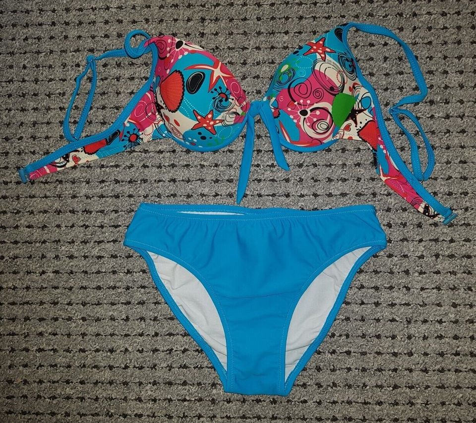 2-Tlg.Bikini -Set: Push- Up Bikini-Top Gr.80B / Slips Gr.36 Blau in Amberg