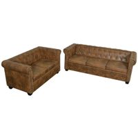 Chesterfield-Sofa 2 & 3 Sitzer Kunstleder Braun Hessen - Helsa Vorschau