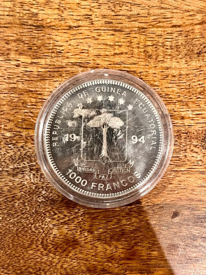 999 Silbermünze Äquatorialguinea / 1000 Francos / 1994 / Eisvögel in Blomberg