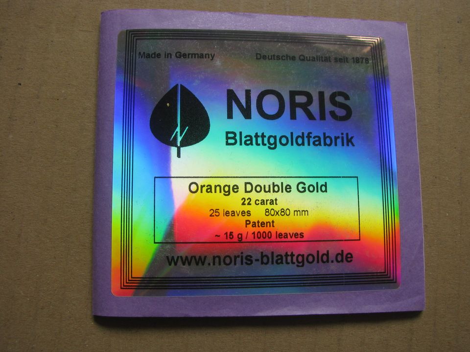 23 Blatt NORIS Blattgold 8x8cm 22k 916 Double Gold Orange Essen in Riedlingen