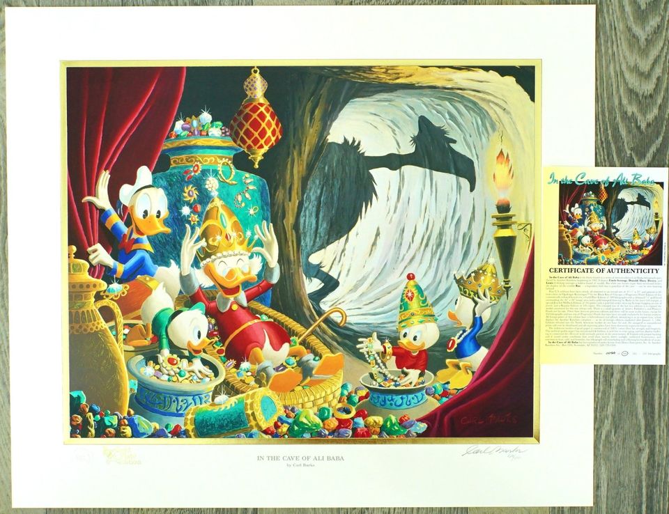 Carl Barks Lithographie   In the Cave of Alibaba   Gold Plate in Berlin