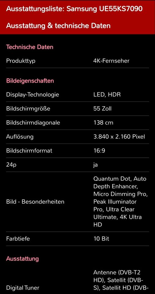 Samsung UE55KS7090 55 Zoll WLAN LED Smart TV 4K SUHD nativ 100HZ in Wuppertal