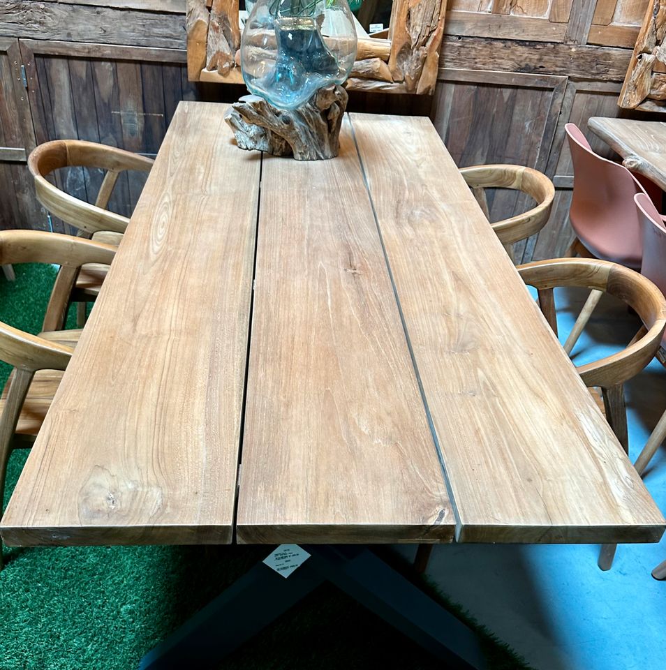 220 cm Gartentisch Teakholz mit X Gestell Set Alu NEU Teak Holz Massiv Gartenmöbel Garten Möbel Echtholz Tisch Outdoor Table Tuin Braun Aluminium Recheckig in Wermelskirchen