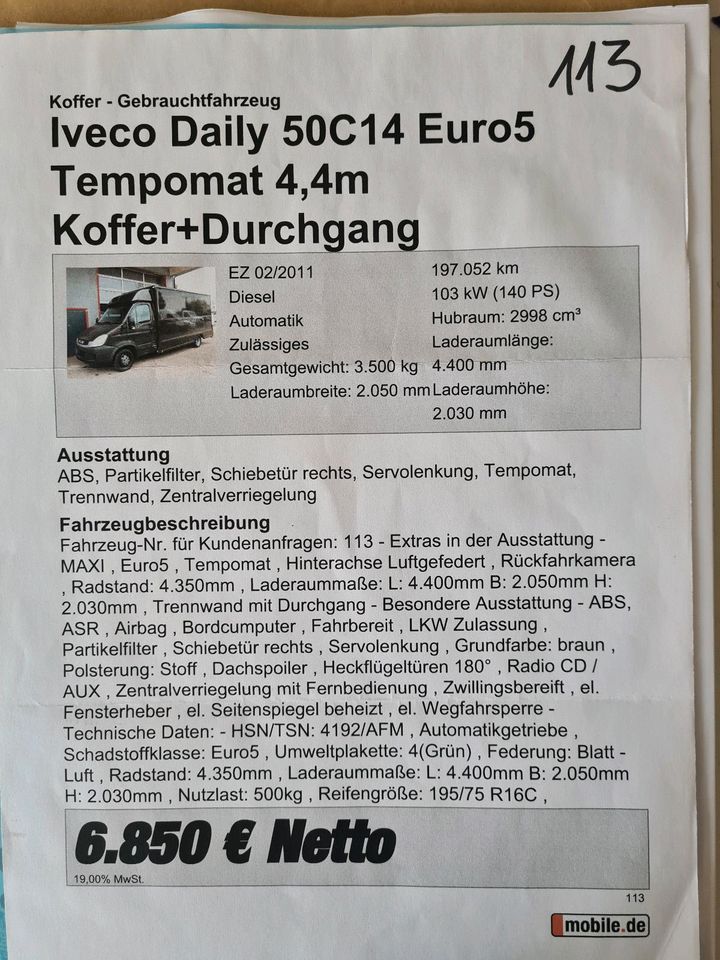 Mit TÜV IVECO DAILY Kastenwagen Ideal für Transportaufgaben in Nürnberg (Mittelfr)