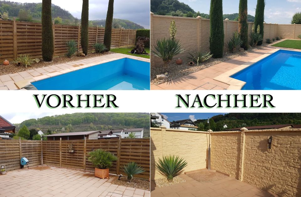 Betonzaun m. Montage Struktur-Pfosten echte Pauschalpreise Garten in Emmendingen