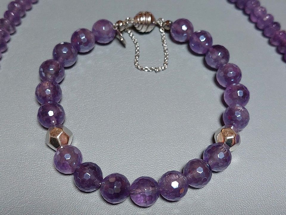 Sogni d'oro Amethyst Halskette 375 Gold 925 Silberzeit Edelsteine in Overath