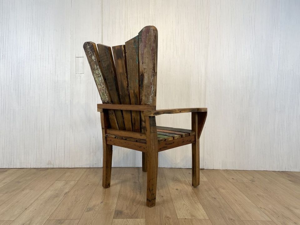 Boatwood by WMK #  Imposanter thronartiger Armlehnensessel aus altem Bootsholz, ein handgefertigtes Unikat aus massivem Teakholz # Sessel Stuhl Thron Chair Lesesessel Hochlehner Upcycling Teak in Berlin