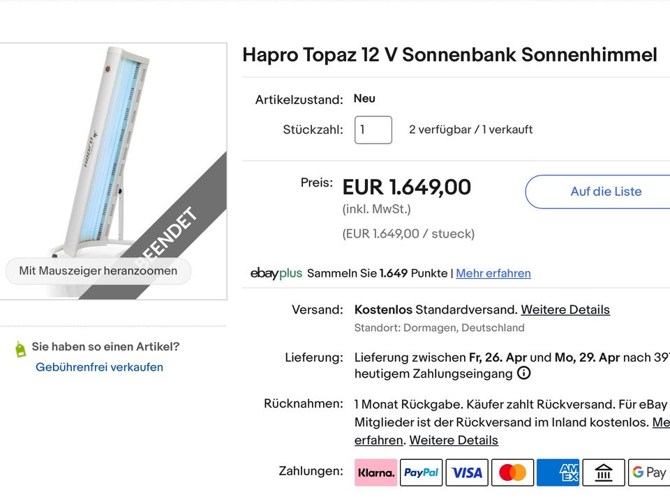 Hapro Topaz 12 V Sonnenbank Solarium, 2Jahre alt, max. 5h genutzt in Magdeburg