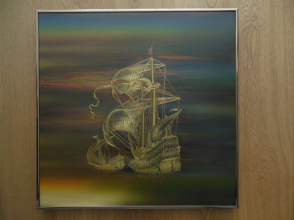 Bild maritime Kunst Segelschiff Metallic Art Rohne Messing in Kissing