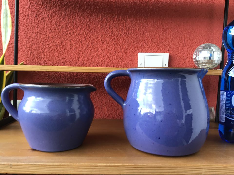 2 blaue Krüge Tonkrug Keramik Küchenkräuter Küche Deko in Düsseldorf