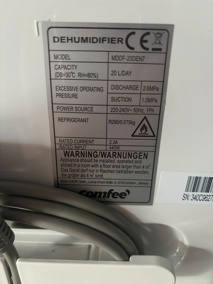 Comfee Luftentfeuchter MDDF-20DEN7 weiß, 20 Liter in Hoisdorf 